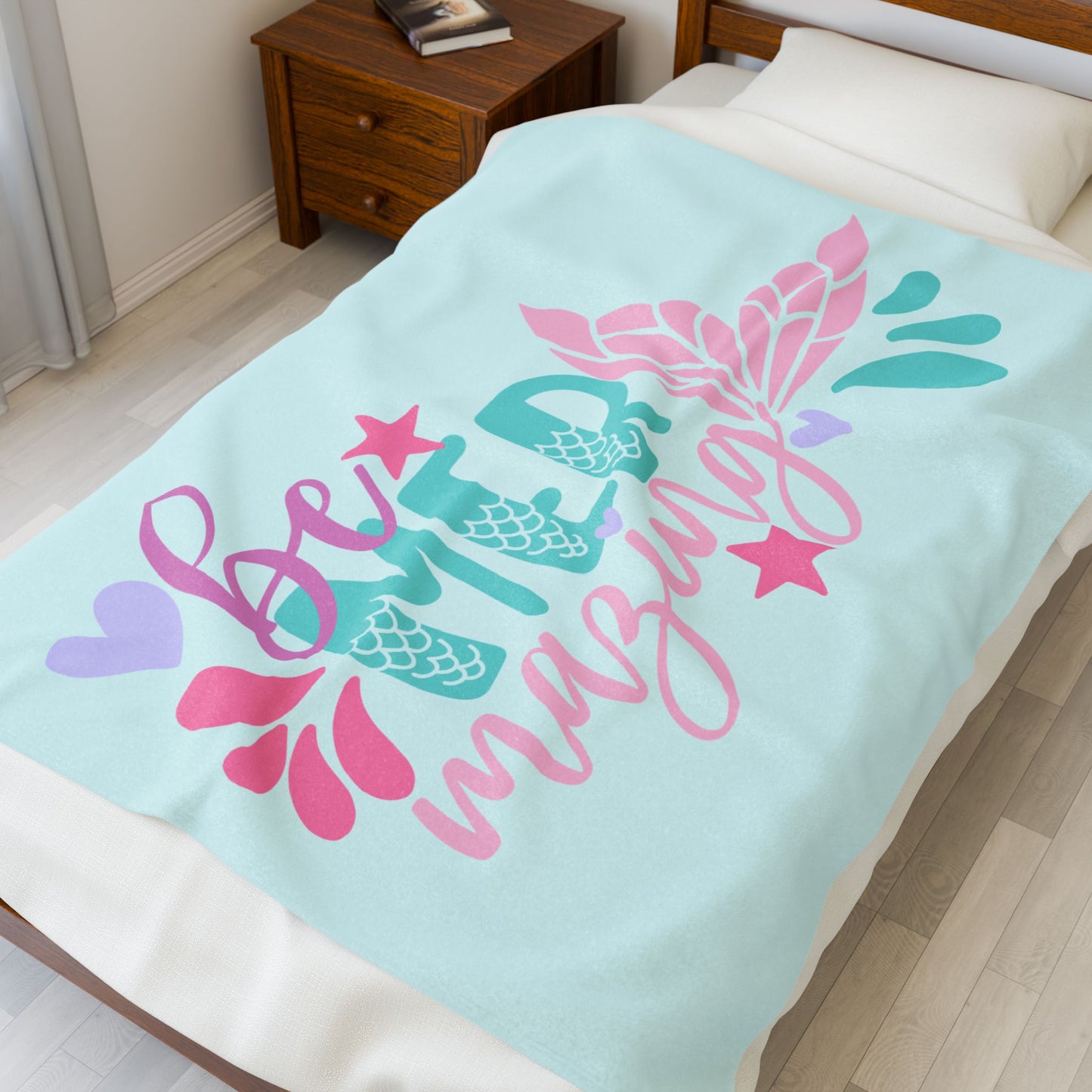 Mermaid Velveteen Plush Blanket – Pink, Purple & Green Coastal Throw