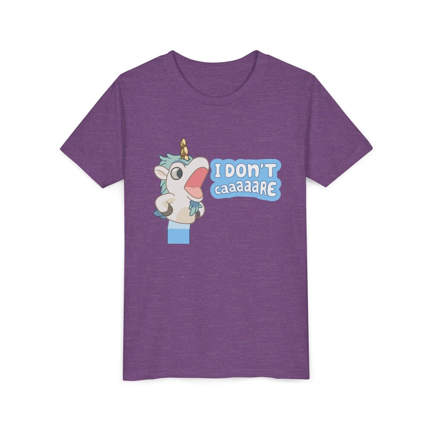 Bluey Unicorse Youth Tee – “I Don't Caaaare?” Funny Graphic
