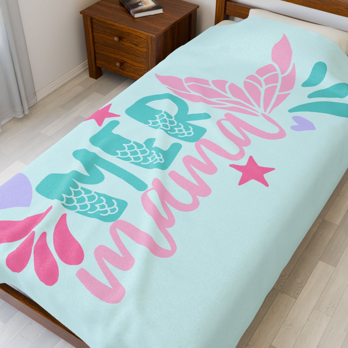 Mermaid Mama Plush Blanket – Ocean-Themed Cozy Throw in Green, Purple & Pink