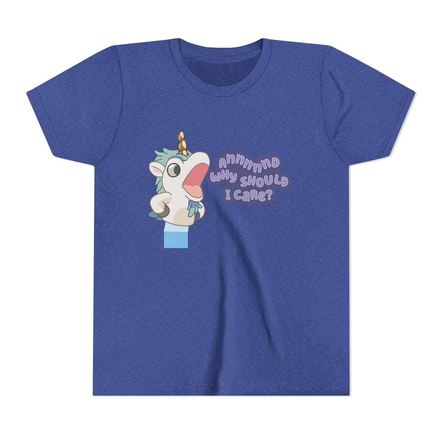 Bluey Unicorse Youth Tee – “Annnd Why Should I Care?” Funny Graphic