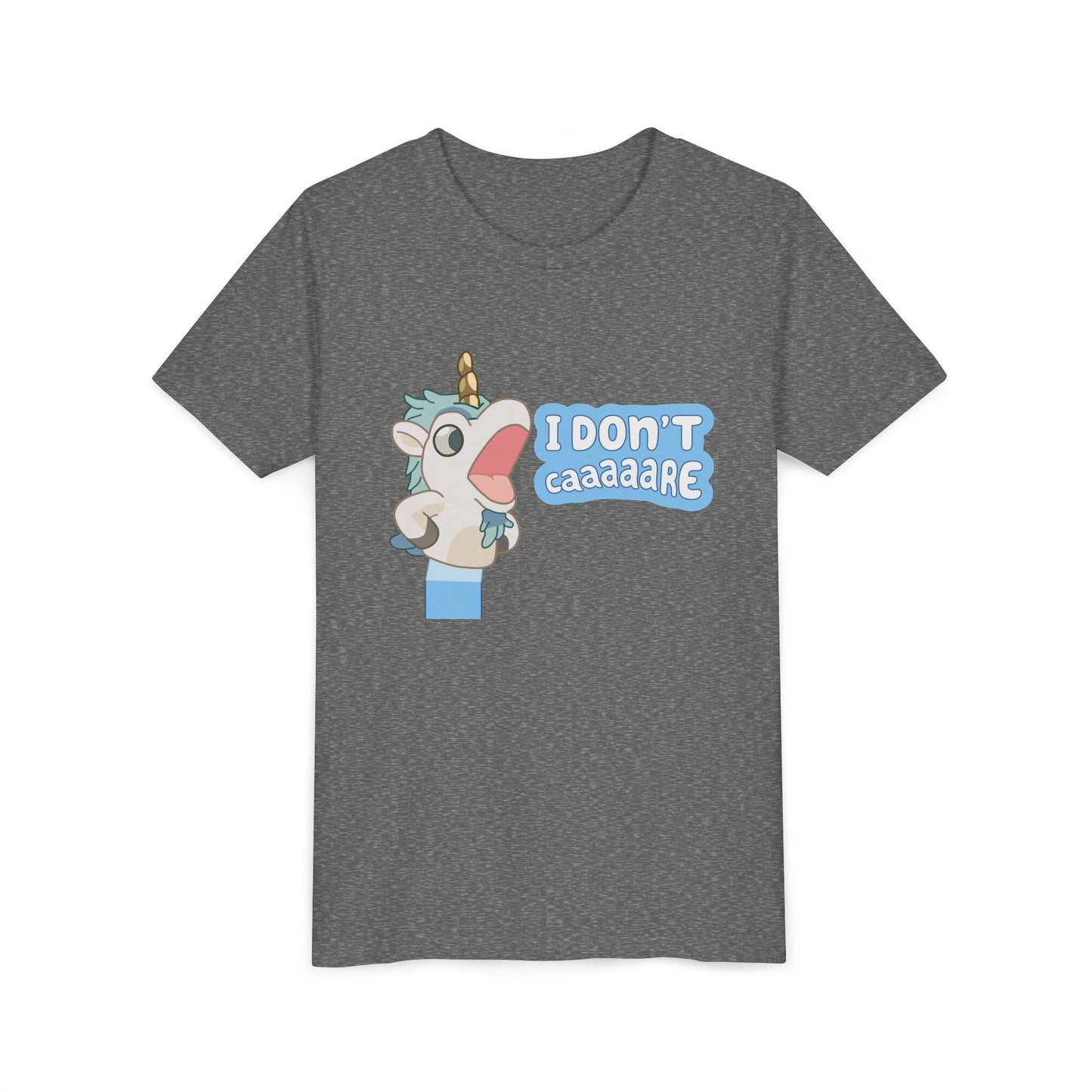 Bluey Unicorse Youth Tee – “I Don't Caaaare?” Funny Graphic