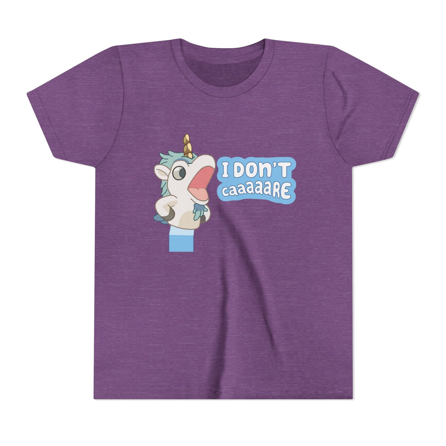 Bluey Unicorse Youth Tee – “I Don't Caaaare?” Funny Graphic