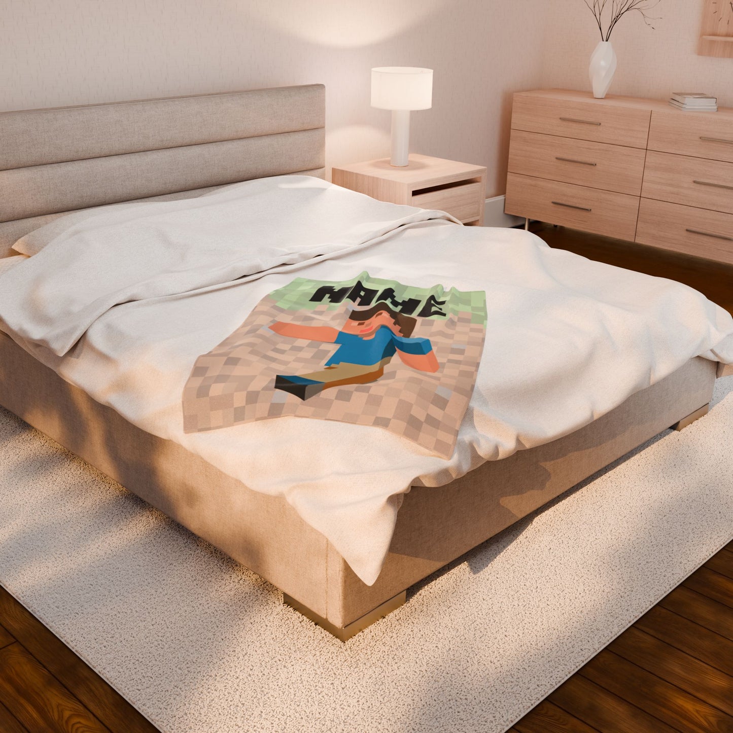 Personalized Minecraft Plush Blanket – Custom Name Gamer Gift