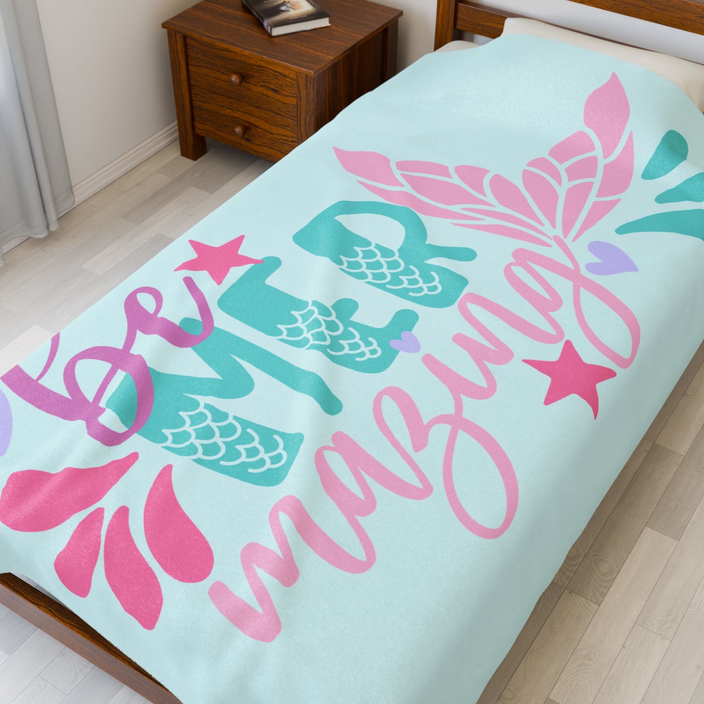 Mermaid Velveteen Plush Blanket – Pink, Purple & Green Coastal Throw