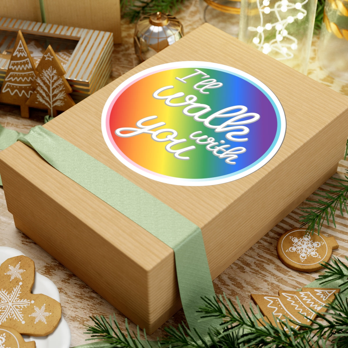 Colorful Inspirational Kiss-Cut Stickers, LGBTQ+ Pride Sticker, Motivational Laptop Decal, Walk With You Sticker, Affirmation Decoration