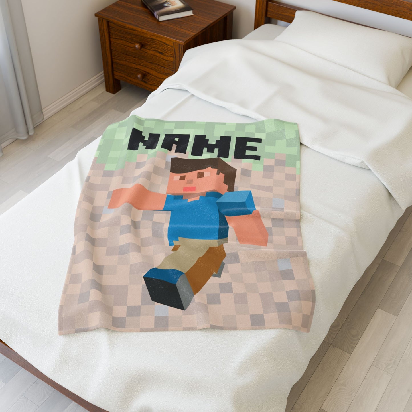 Personalized Minecraft Plush Blanket – Custom Name Gamer Gift