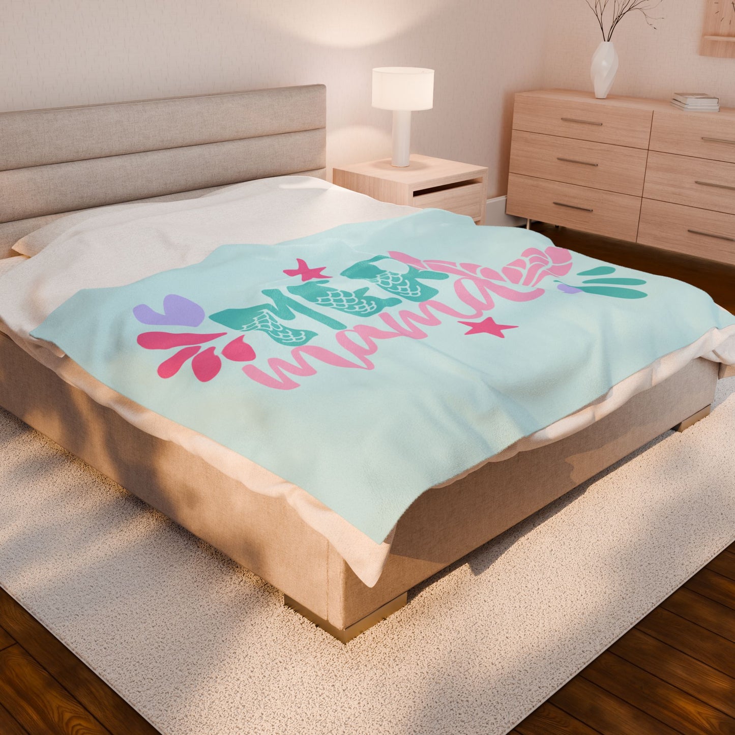 Mermaid Mama Plush Blanket – Ocean-Themed Cozy Throw in Green, Purple & Pink