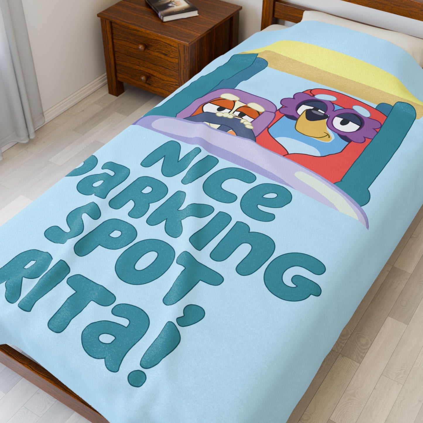 Bluey Grannies Plush Blanket – “Nice Parking Spot, Rita”
