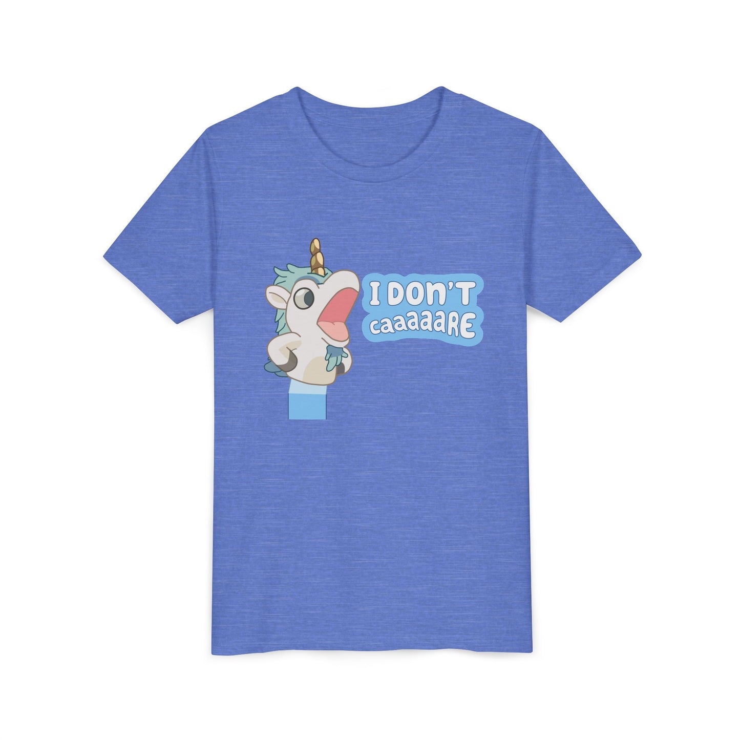 Bluey Unicorse Youth Tee – “I Don't Caaaare?” Funny Graphic