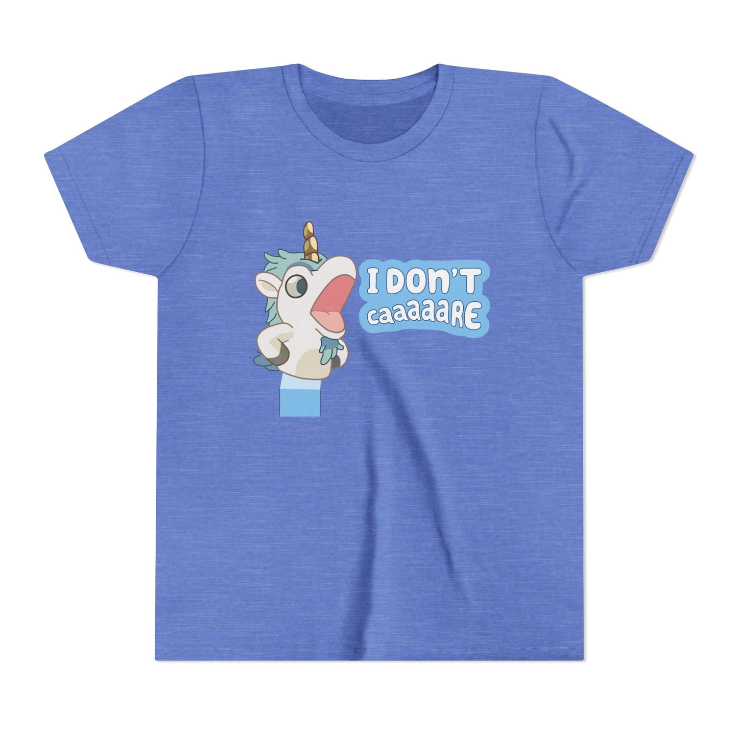 Bluey Unicorse Youth Tee – “I Don't Caaaare?” Funny Graphic