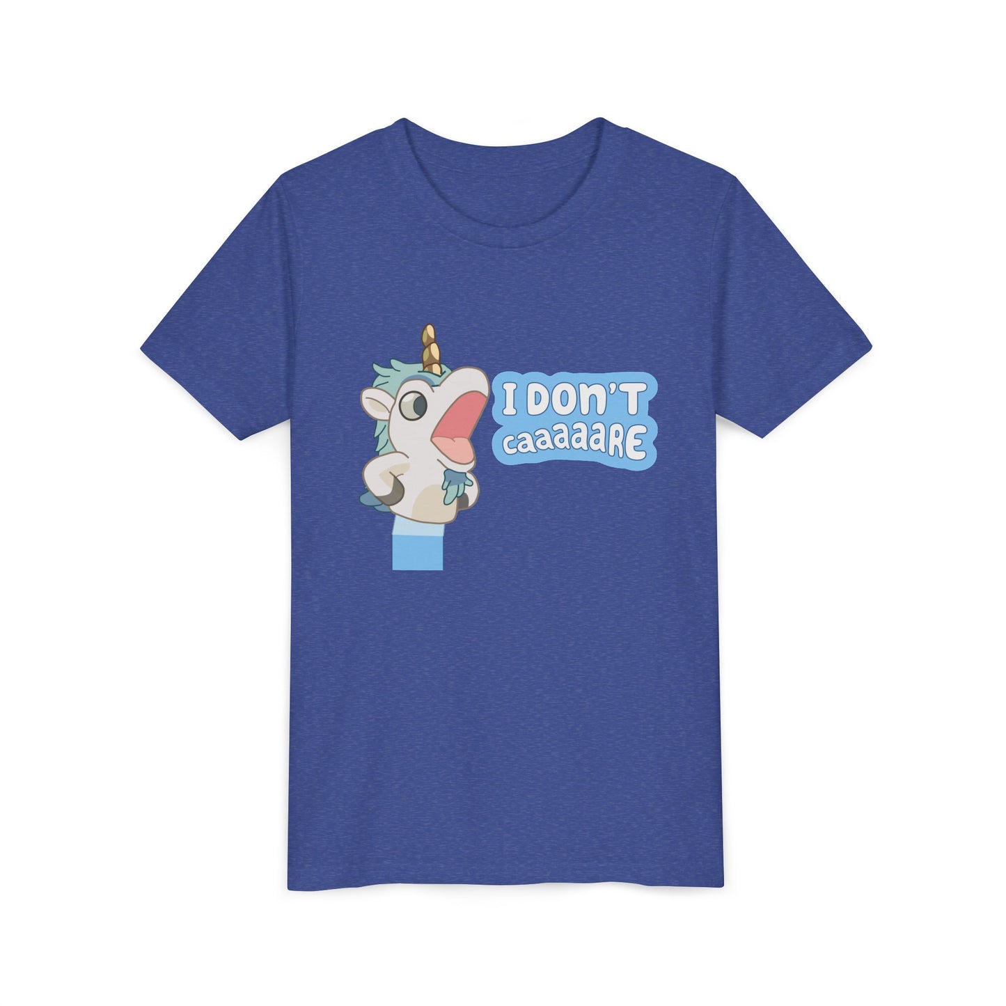 Bluey Unicorse Youth Tee – “I Don't Caaaare?” Funny Graphic