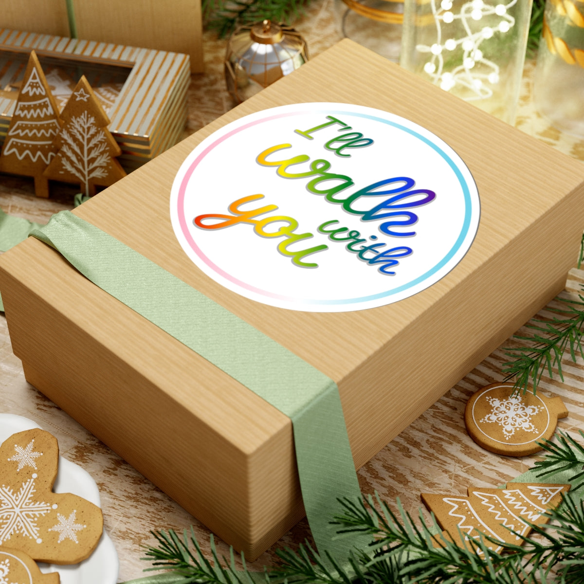 Colorful Inspirational Circular Stickers, LGBTQ+ Pride Sticker, Motivational Laptop Decal, Walk With You Sticker, Affirmation Decoration