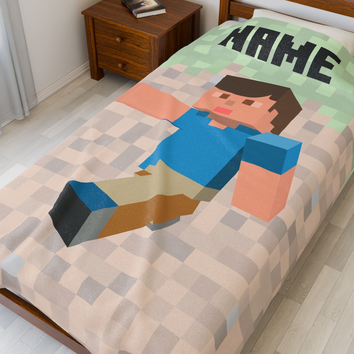 Personalized Minecraft Plush Blanket – Custom Name Gamer Gift