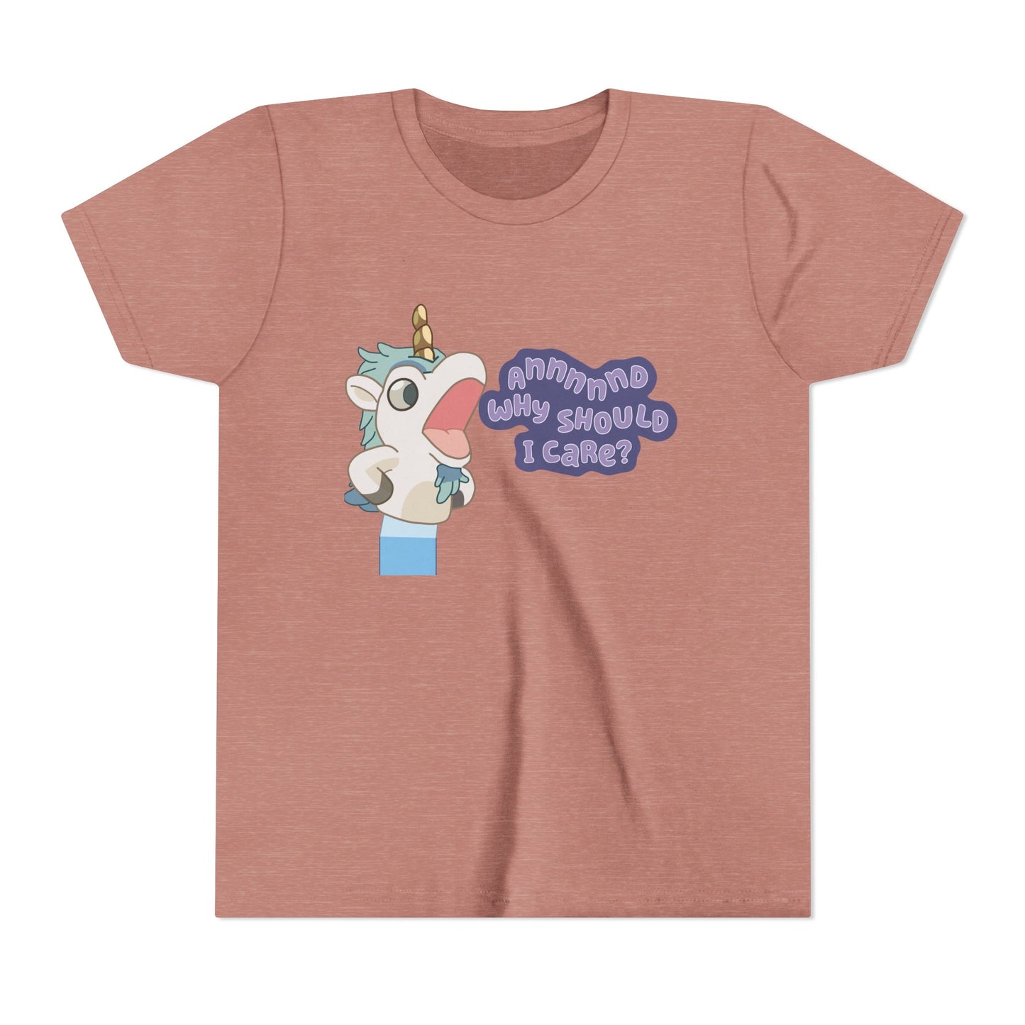 Bluey Unicorse Youth Tee – “Annnd Why Should I Care?” Funny Graphic