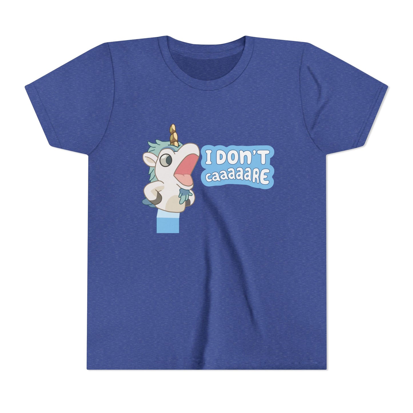 Bluey Unicorse Youth Tee – “I Don't Caaaare?” Funny Graphic