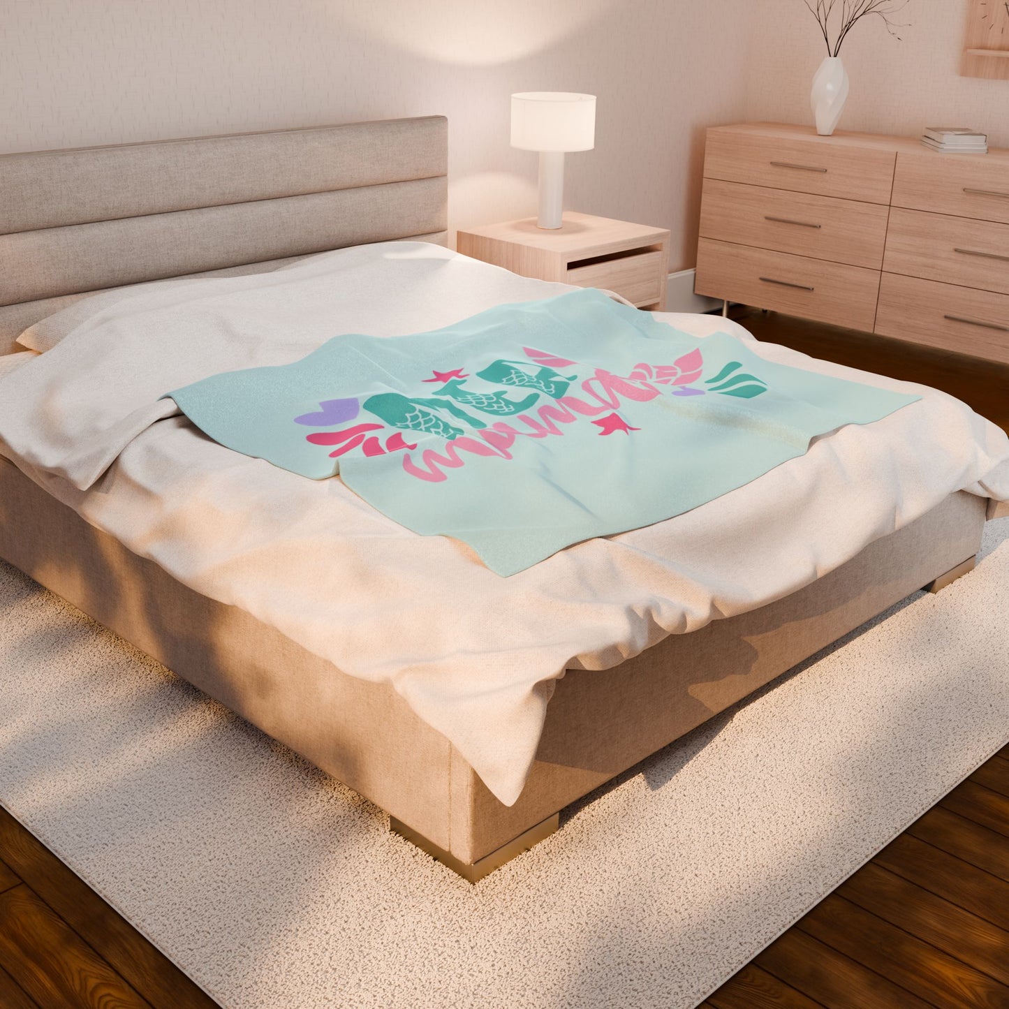 Mermaid Mama Plush Blanket – Ocean-Themed Cozy Throw in Green, Purple & Pink