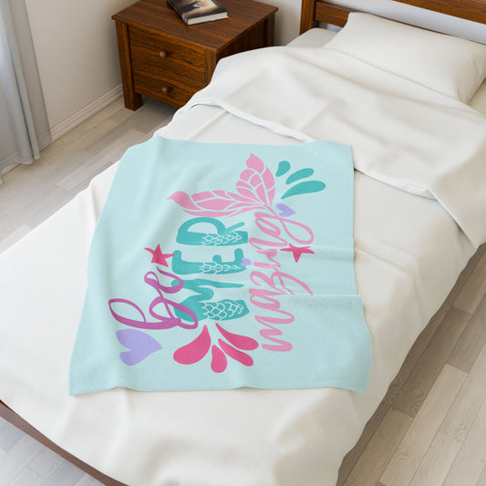 Mermaid Velveteen Plush Blanket – Pink, Purple & Green Coastal Throw