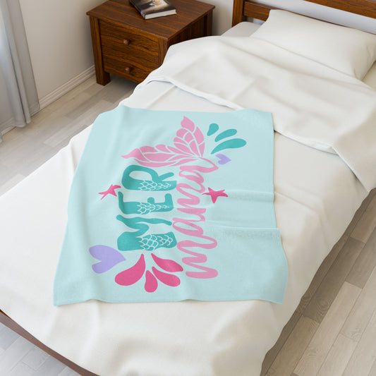 Mermaid Mama Plush Blanket – Ocean-Themed Cozy Throw in Green, Purple & Pink