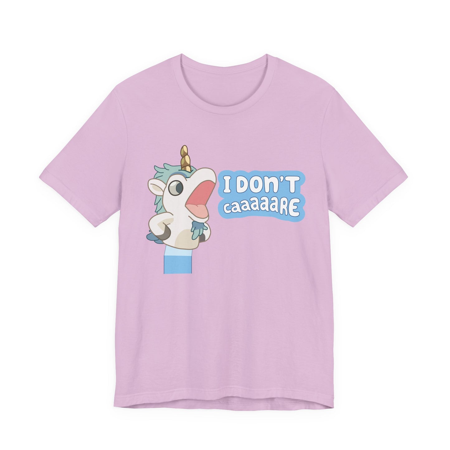 Bluey Unicorse Adult Tee – “I Don't Caaaare?” Funny Graphic