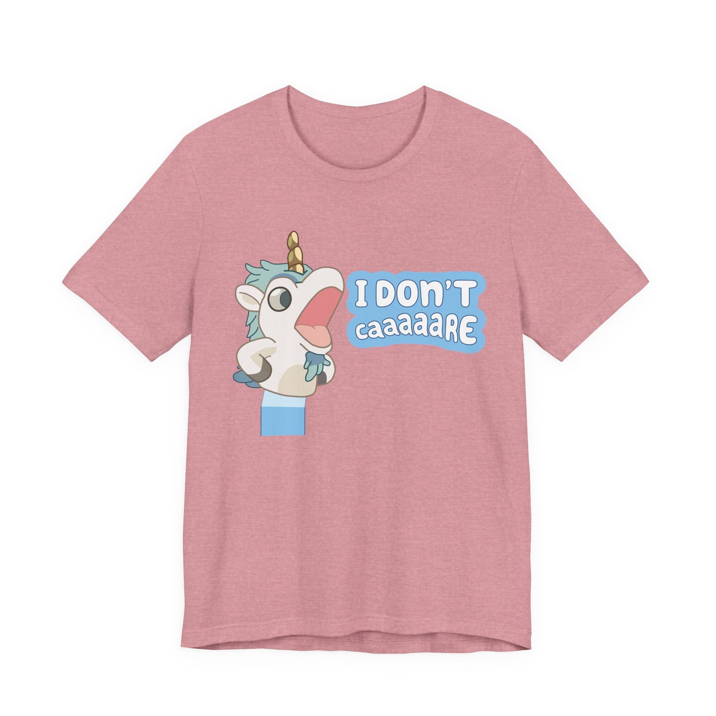 Bluey Unicorse Adult Tee – “I Don't Caaaare?” Funny Graphic