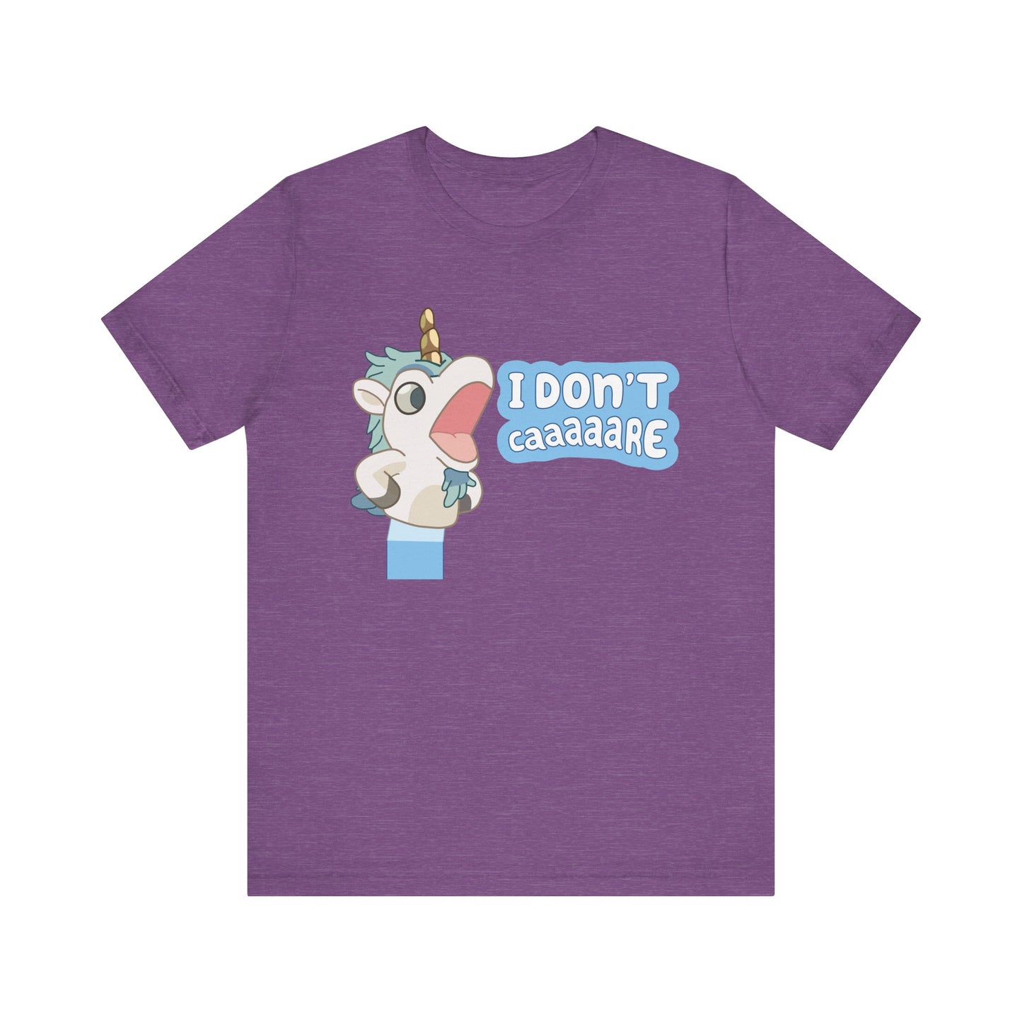 Bluey Unicorse Adult Tee – “I Don't Caaaare?” Funny Graphic