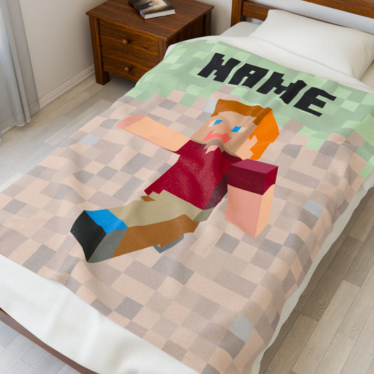 Personalized Minecraft Plush Blanket – Custom Name Gamer Gift