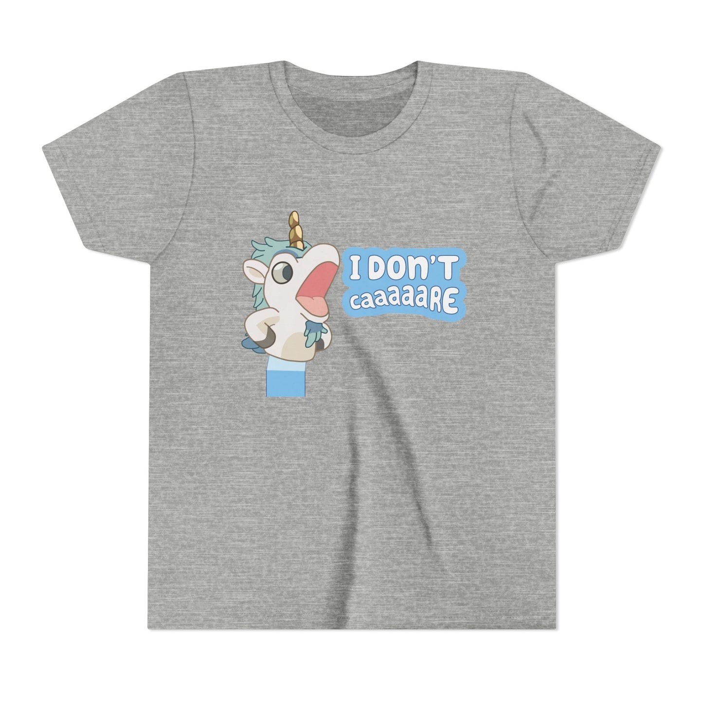 Bluey Unicorse Youth Tee – “I Don't Caaaare?” Funny Graphic