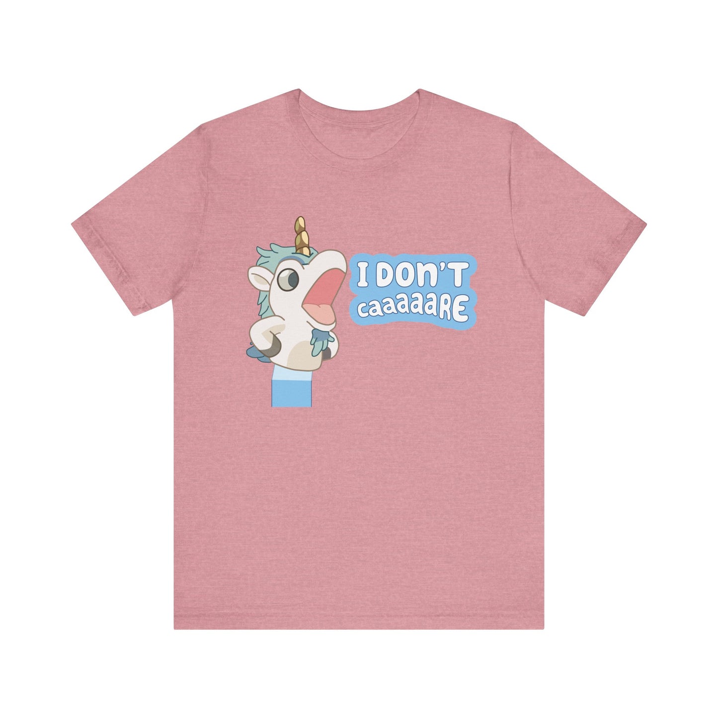 Bluey Unicorse Adult Tee – “I Don't Caaaare?” Funny Graphic