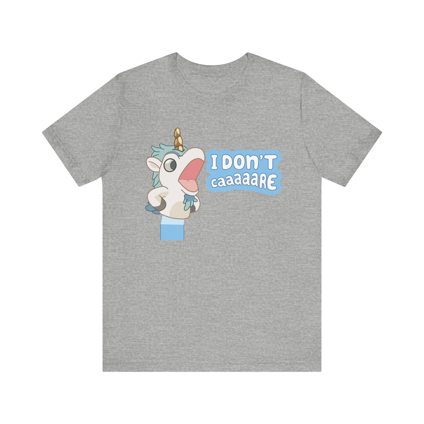Bluey Unicorse Adult Tee – “I Don't Caaaare?” Funny Graphic