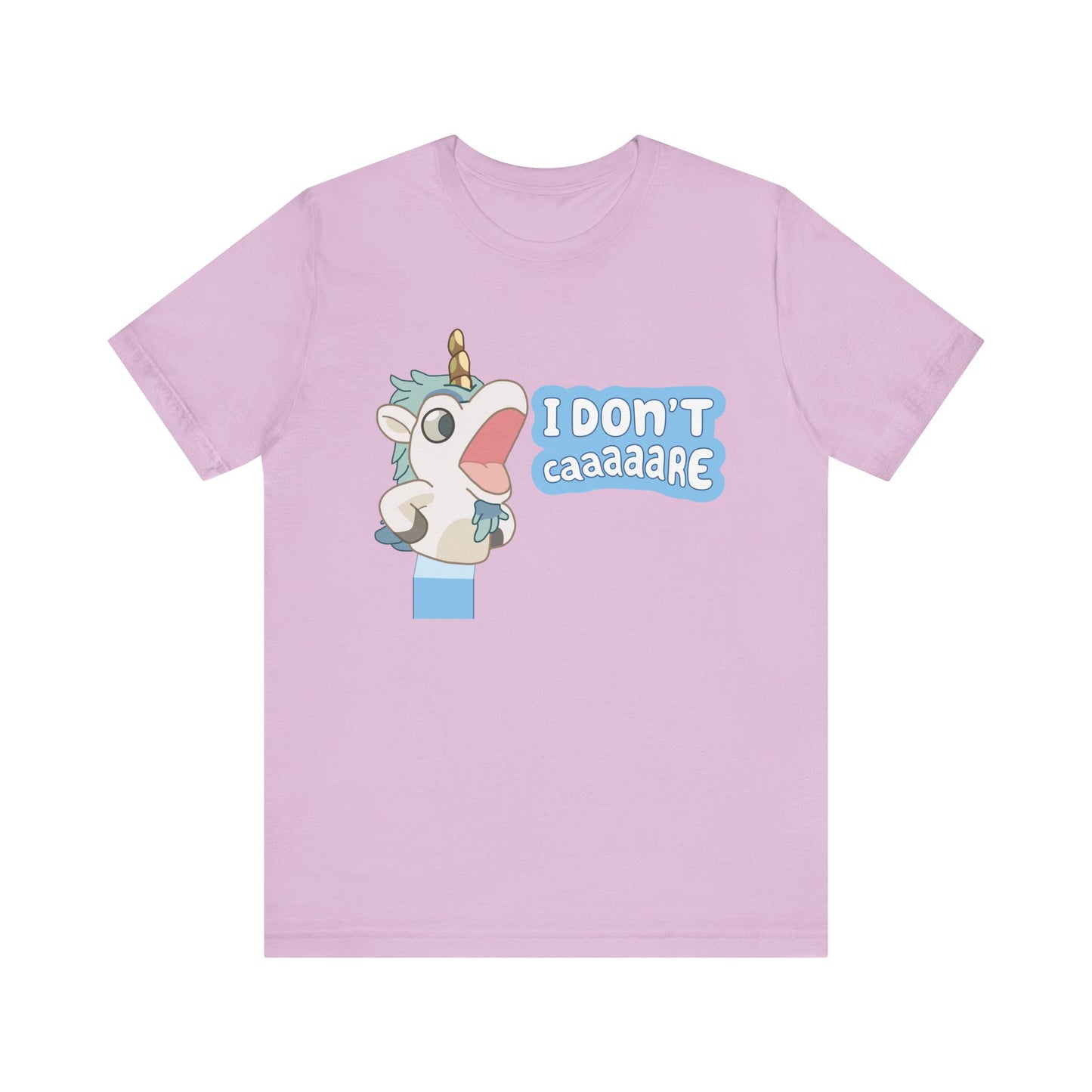 Bluey Unicorse Adult Tee – “I Don't Caaaare?” Funny Graphic