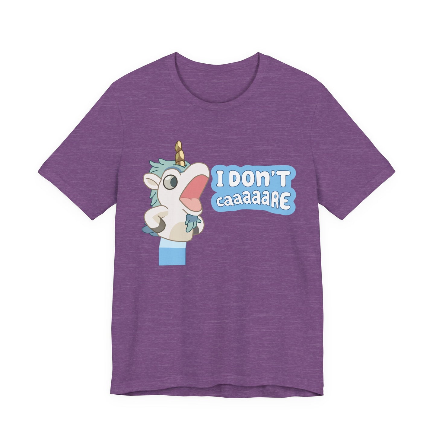 Bluey Unicorse Adult Tee – “I Don't Caaaare?” Funny Graphic