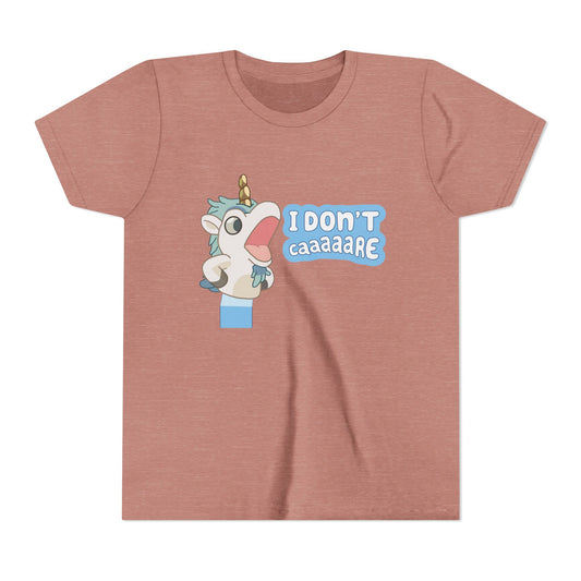 Bluey Unicorse Youth Tee – “I Don't Caaaare?” Funny Graphic