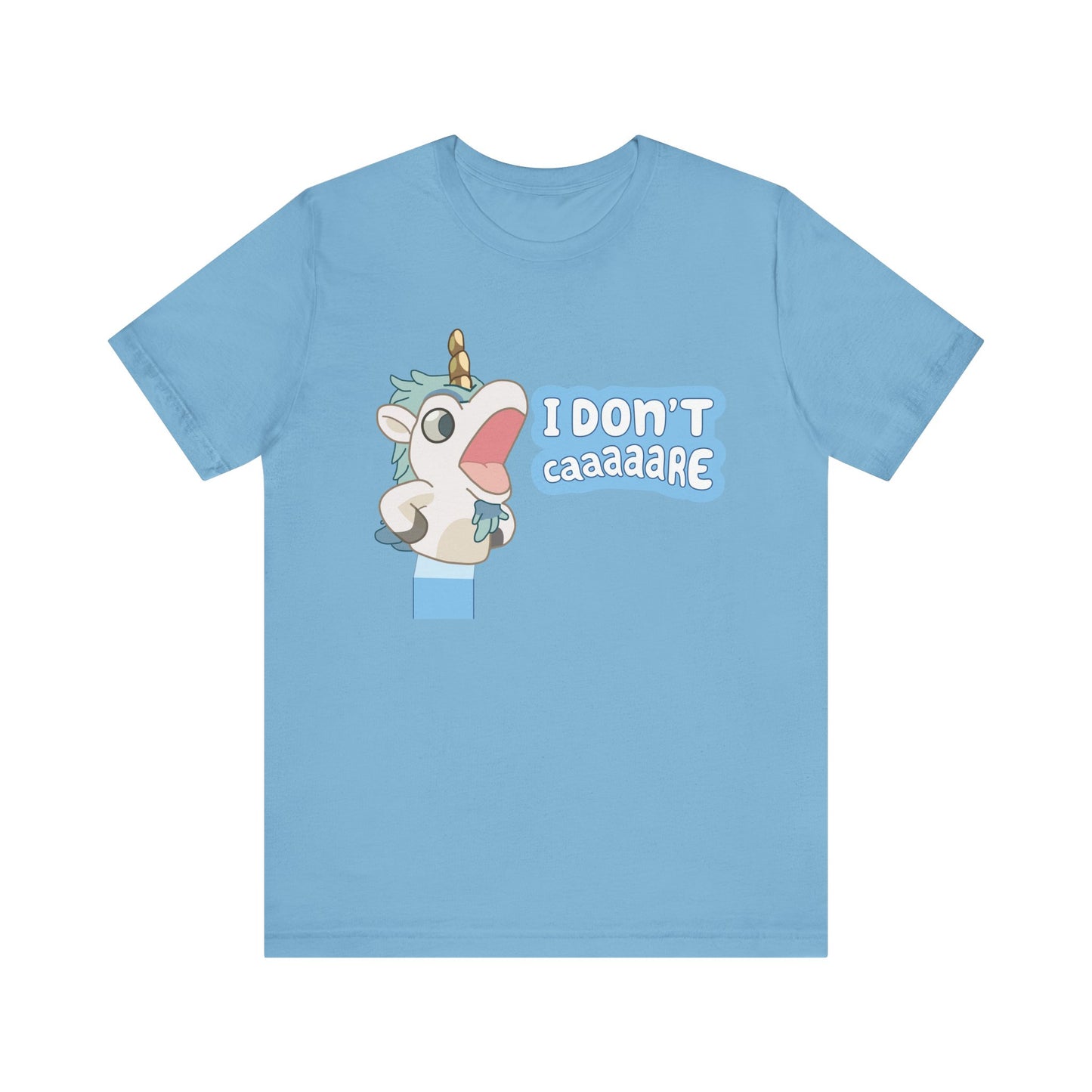 Bluey Unicorse Adult Tee – “I Don't Caaaare?” Funny Graphic
